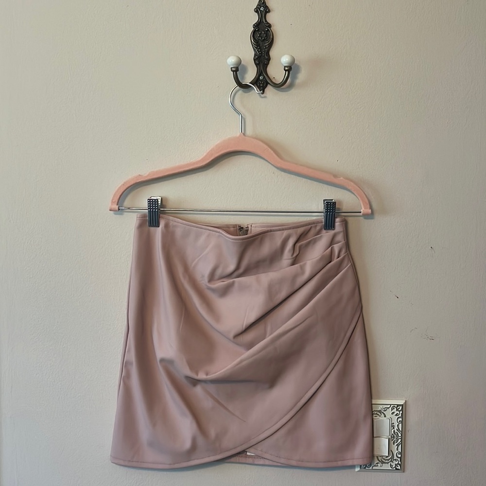 Pink pleather mini skirt